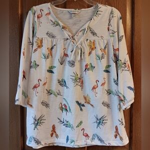 Christopher & Banks Flamingo And Parrots Shirt.  Size Small